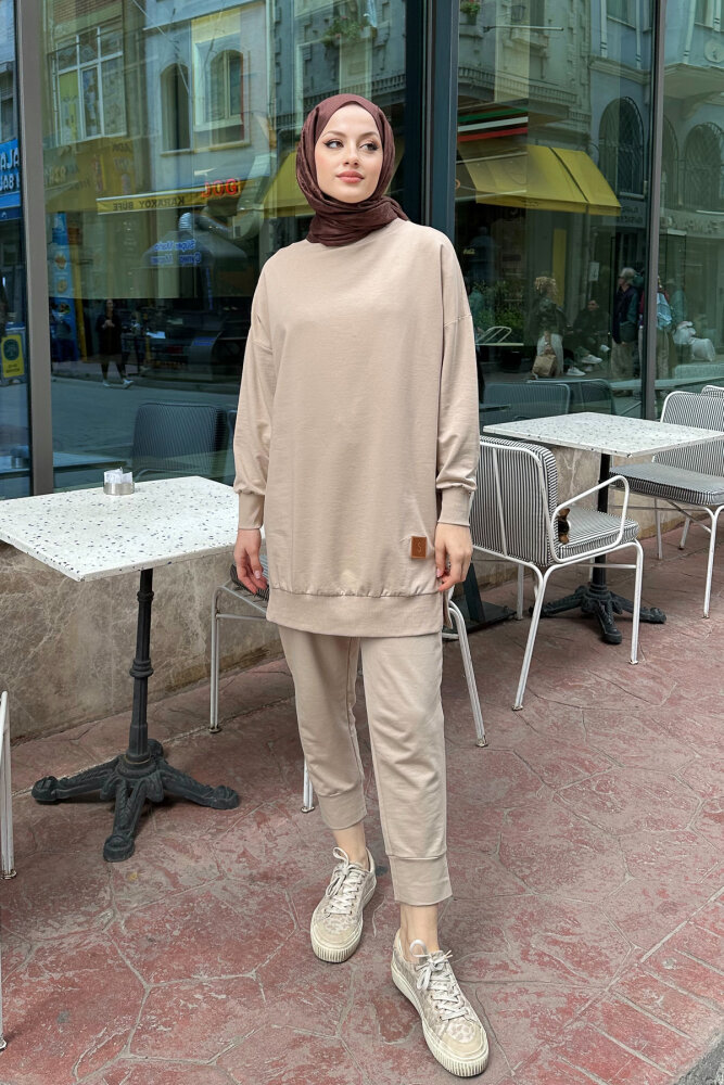 Minimal Düz Basic Sweat - Bej - PUANE (3)