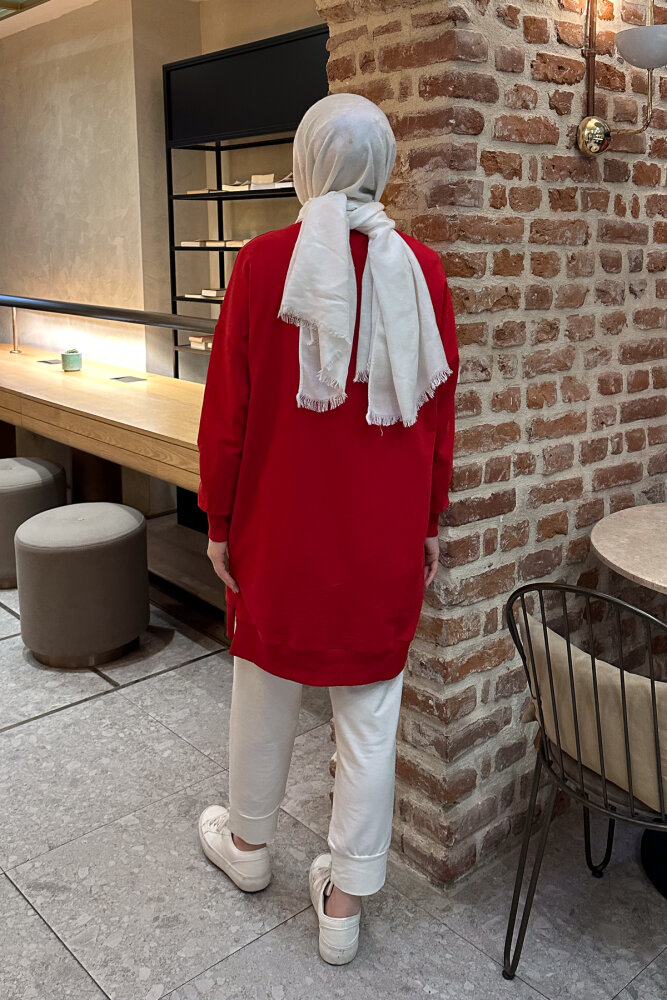 Minimal Düz Basic Sweat - Kırmızı - 7