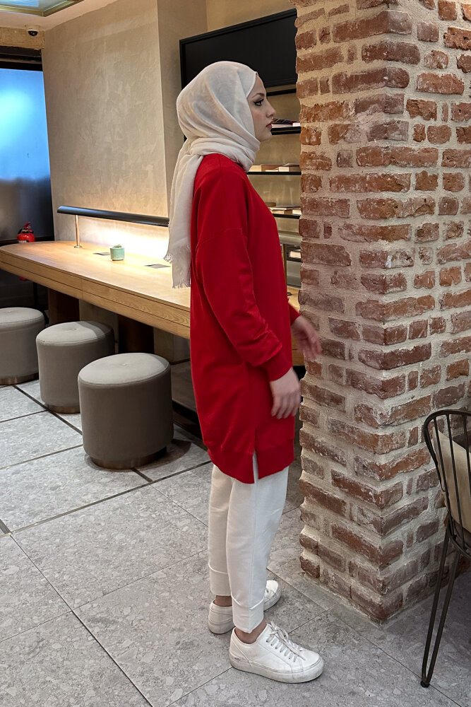 Minimal Düz Basic Sweat - Kırmızı - PUANE (4)