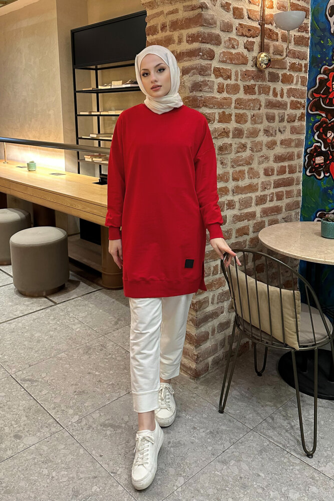 Minimal Düz Basic Sweat - Kırmızı - 2