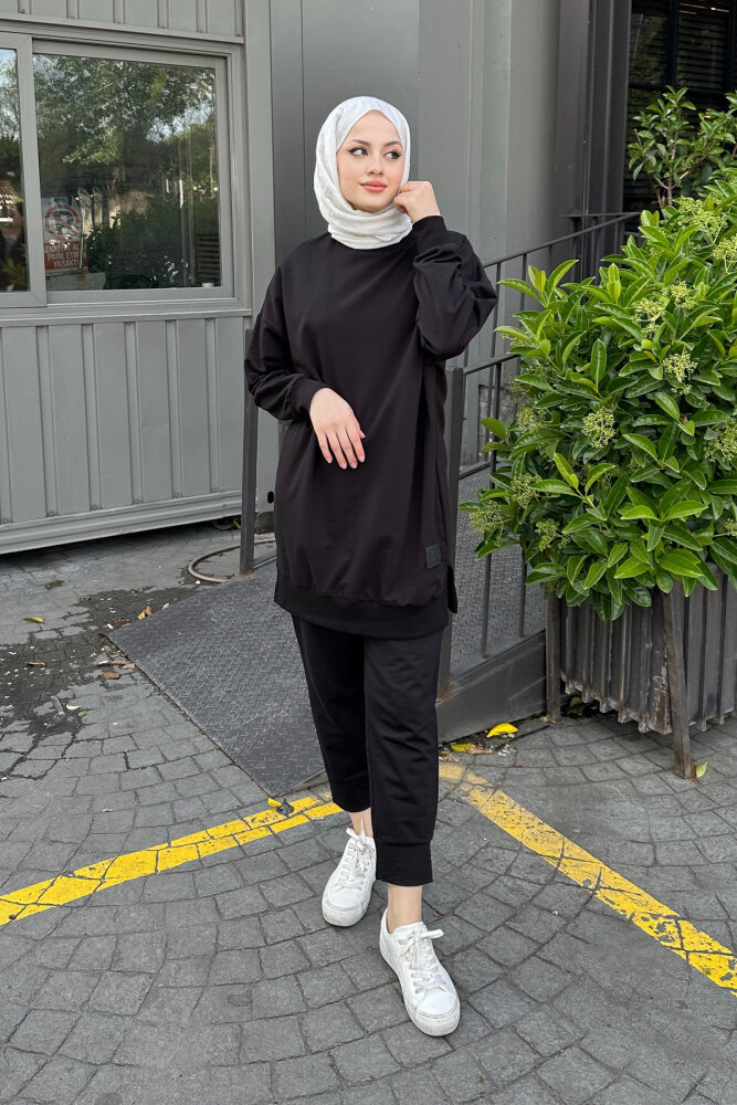 Minimal Düz Basic Sweat - Siyah - PUANE (2)