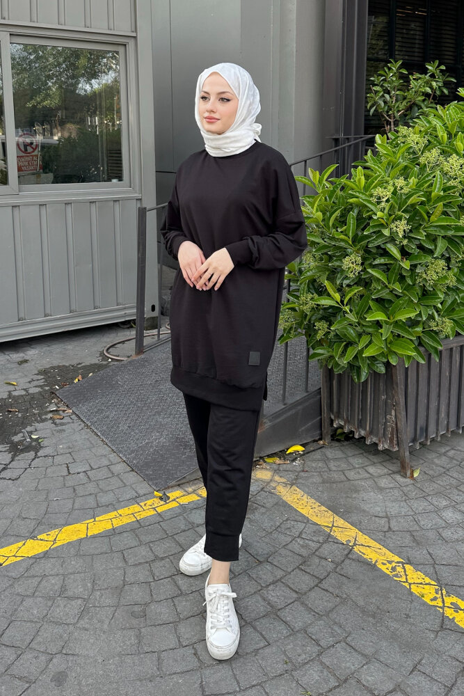 Minimal Düz Basic Sweat - Siyah - PUANE (5)