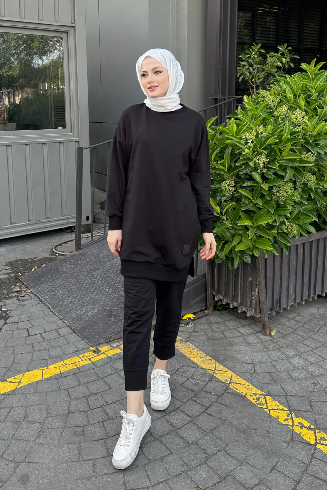 Minimal Düz Basic Sweat - Siyah - 7