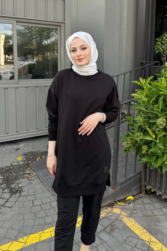 Minimal Düz Basic Sweat - Siyah - 2