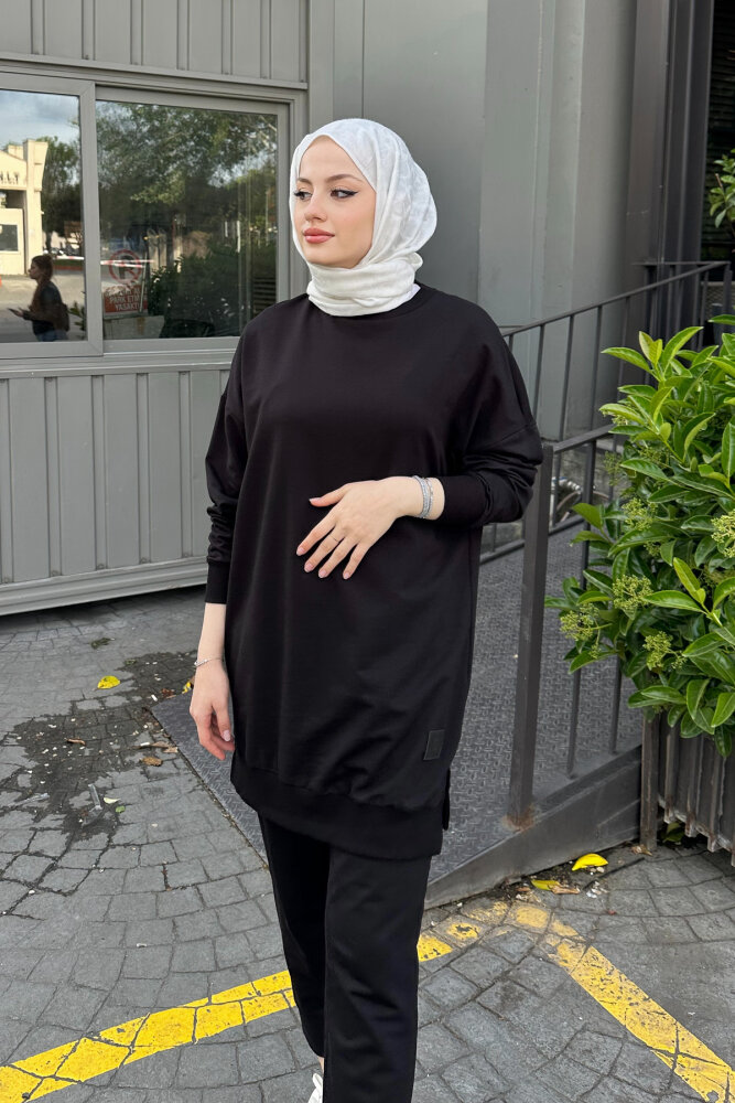 Minimal Düz Basic Sweat - Siyah - PUANE (3)