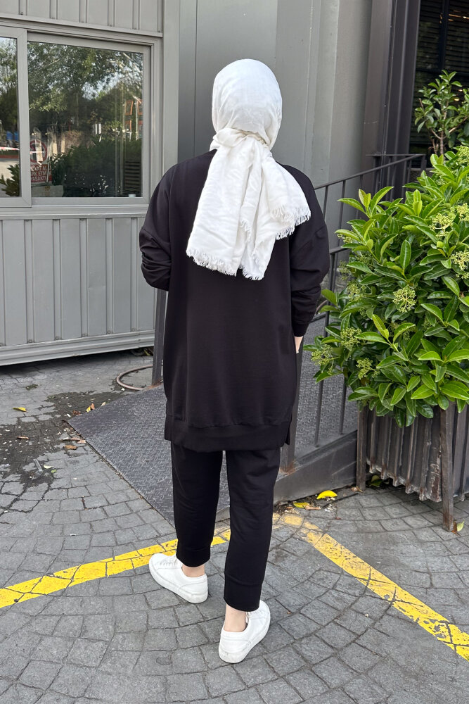 Minimal Düz Basic Sweat - Siyah - 5