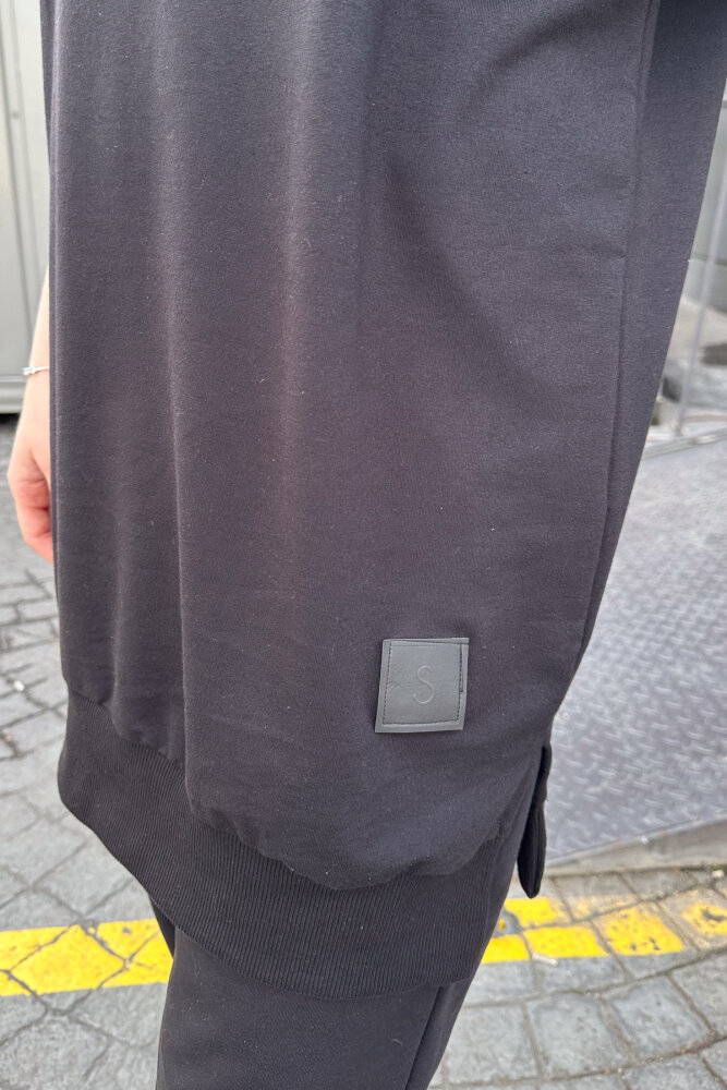 Minimal Düz Basic Sweat - Siyah - 8