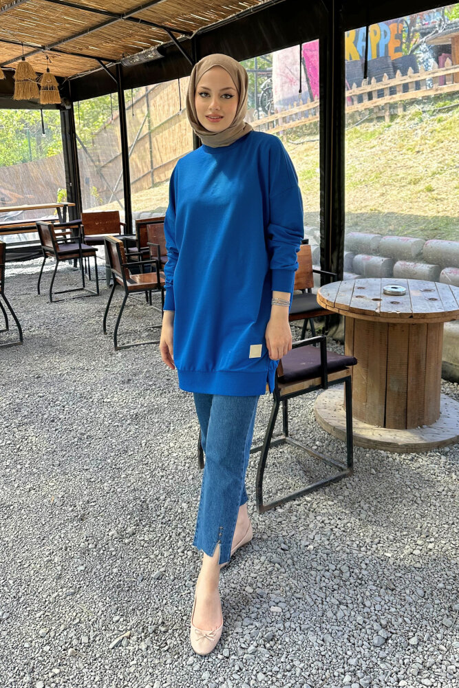 Minimal Düz Basic Sweat - Turkuaz 