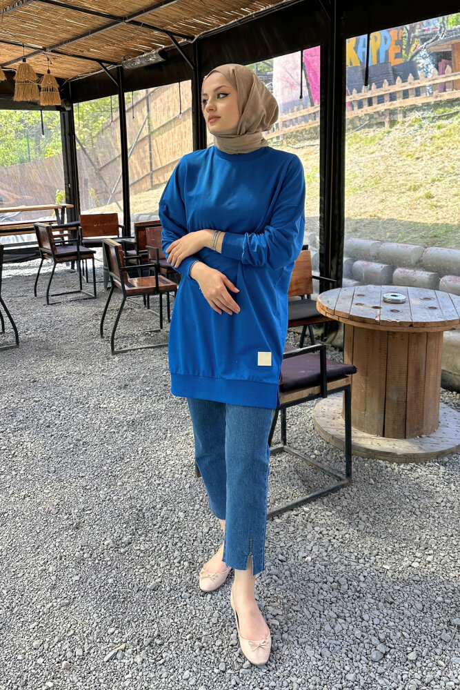 Minimal Düz Basic Sweat - Turkuaz - 2