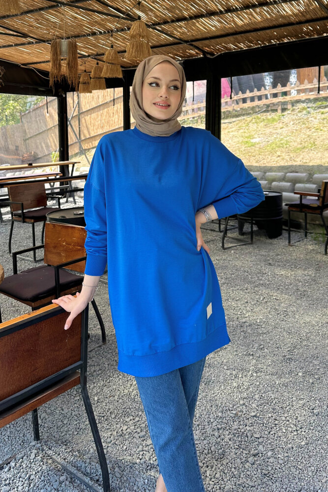 Minimal Düz Basic Sweat - Turkuaz - 8