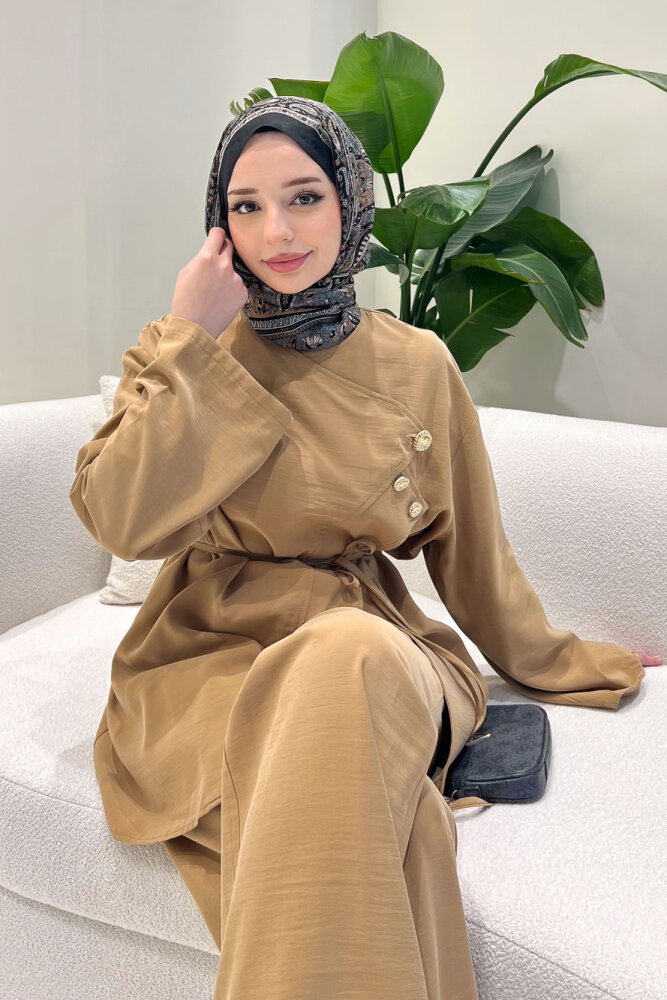 Mirelda Kruvaze Modal Takım - Camel - 4