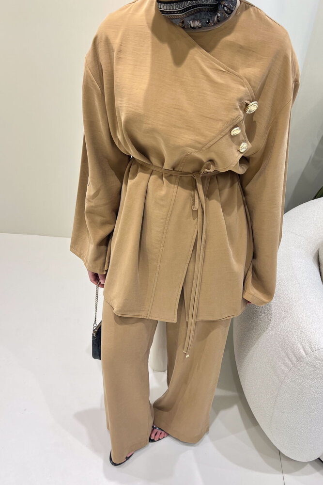 Mirelda Kruvaze Modal Takım - Camel - 5