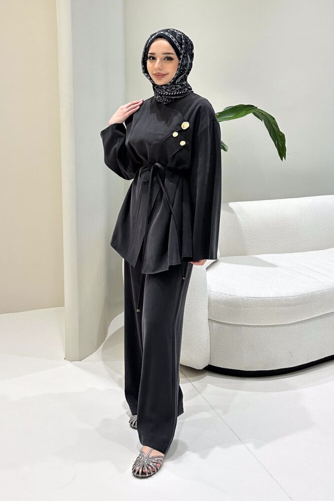 Mirelda Kruvaze Modal Takım - Siyah - 1