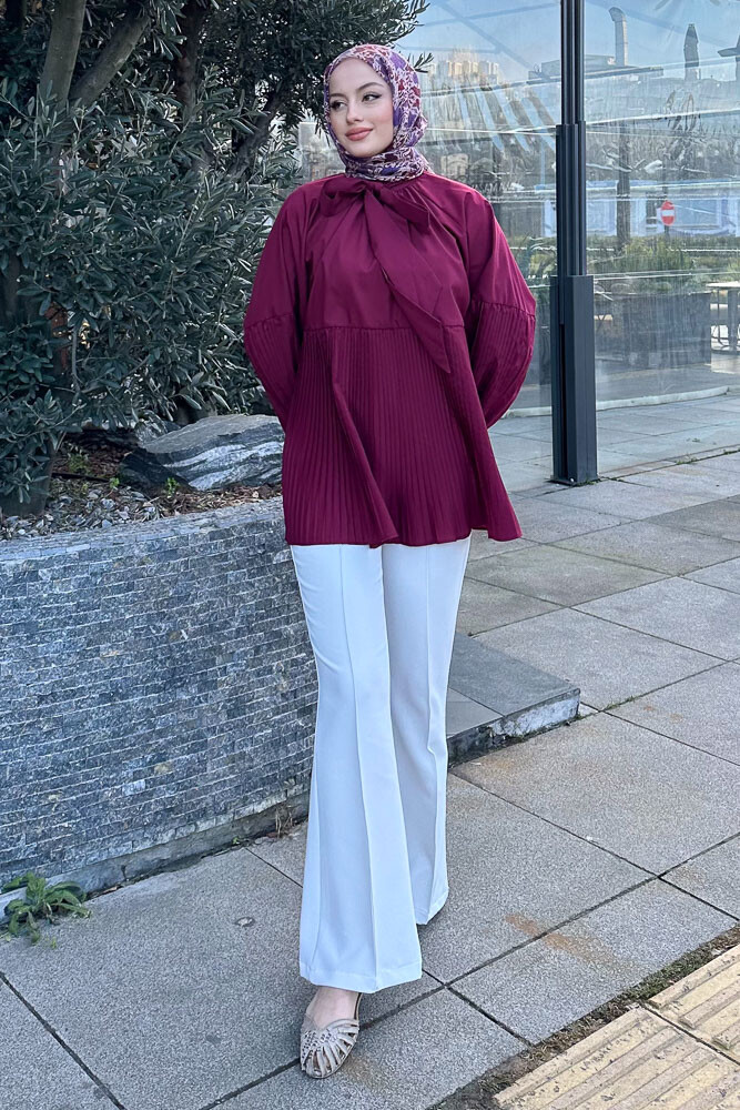 Missy Piliseli Gömlek - Bordo - HENZA (4)