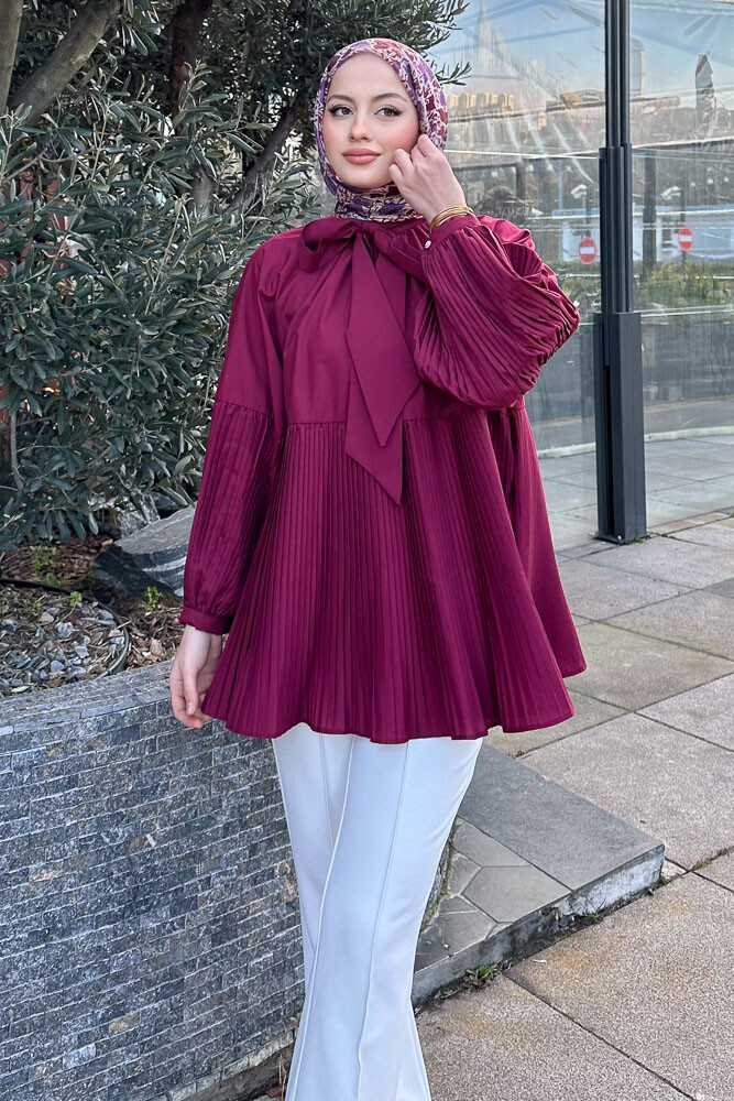 Missy Piliseli Gömlek - Bordo - HENZA (5)