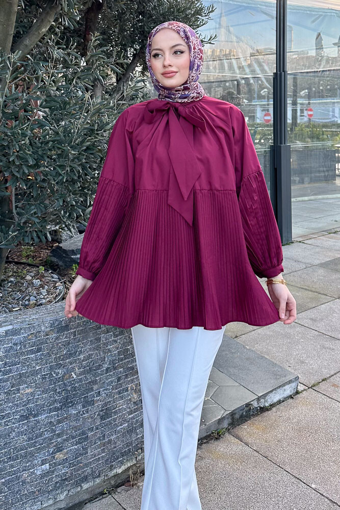 Missy Piliseli Gömlek - Bordo - HENZA (1)