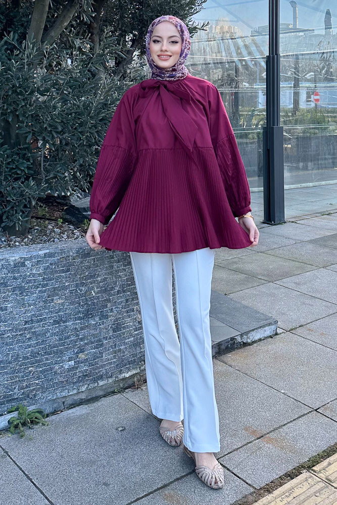 Missy Piliseli Gömlek - Bordo - HENZA (3)