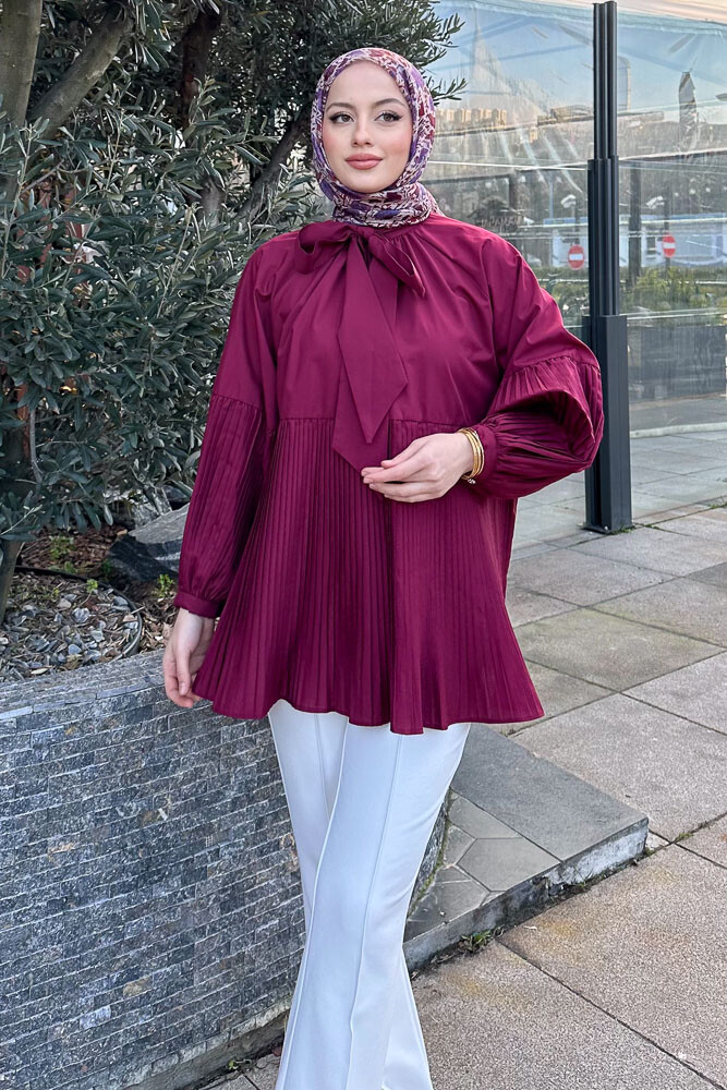 Missy Piliseli Gömlek - Bordo - HENZA (2)