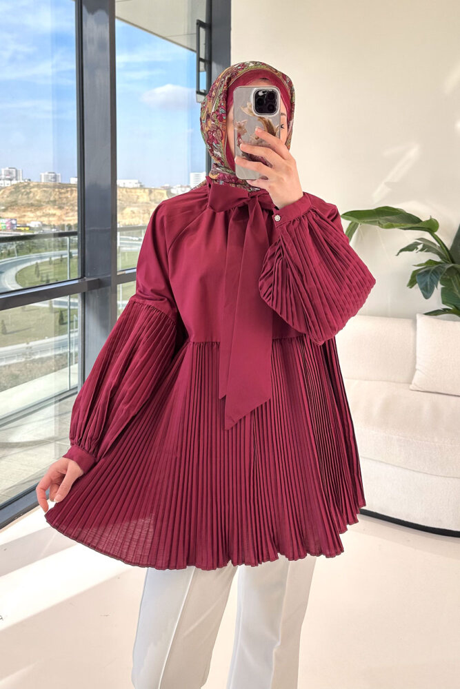 Missy Piliseli Gömlek - Bordo - HENZA (0)