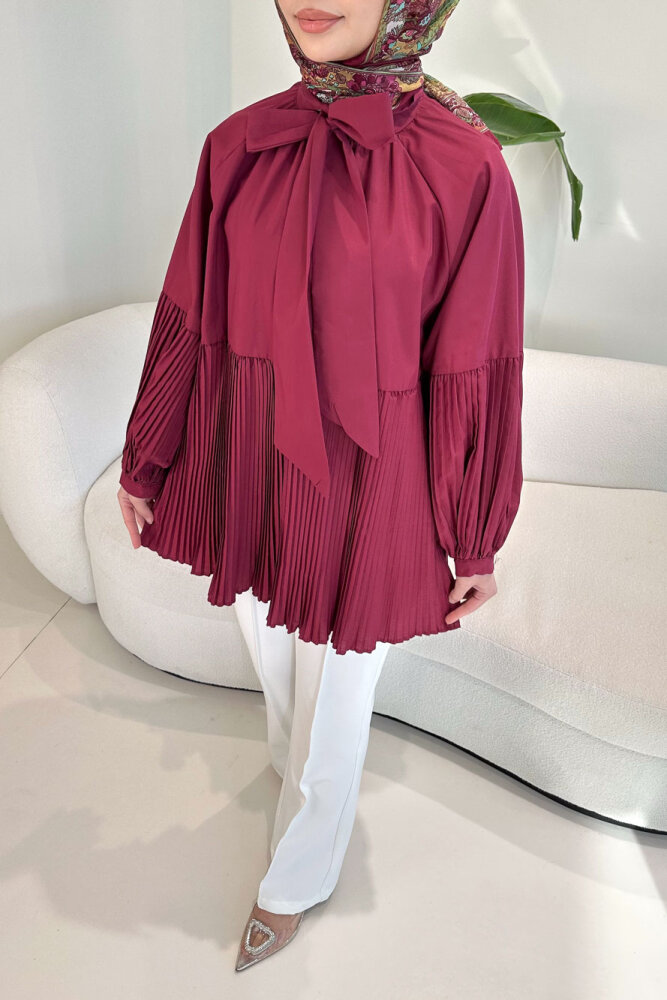 Missy Piliseli Gömlek - Bordo - HENZA (4)