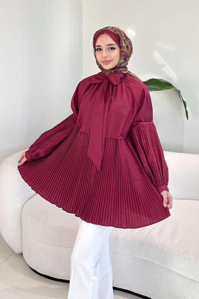 Missy Piliseli Gömlek - Bordo - 2