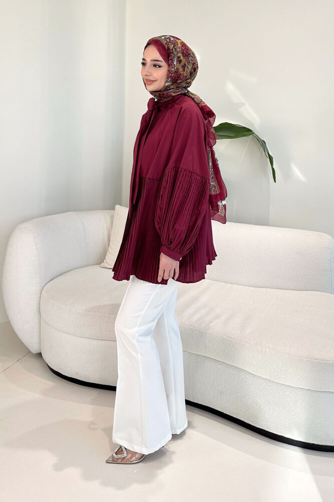 Missy Piliseli Gömlek - Bordo - 4