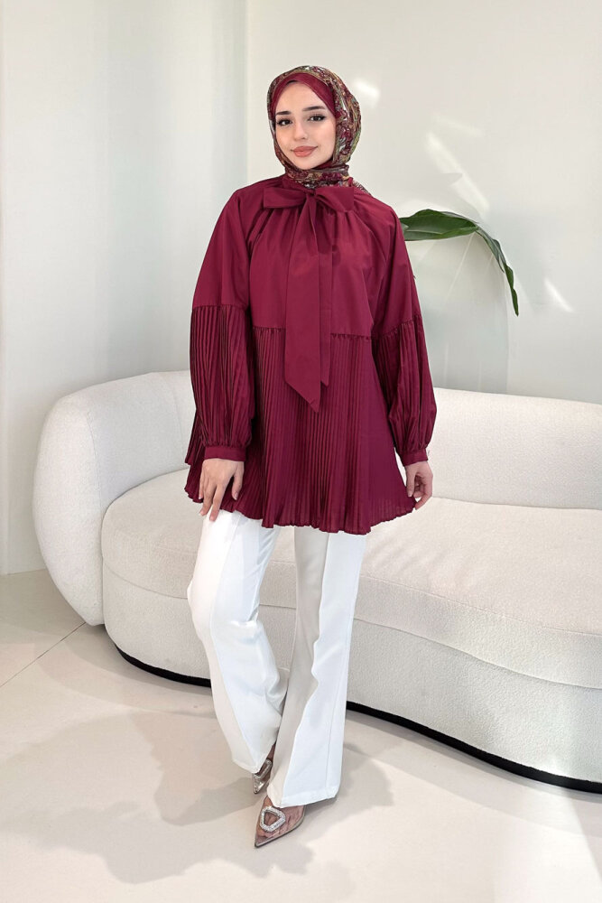 Missy Piliseli Gömlek - Bordo - HENZA (2)