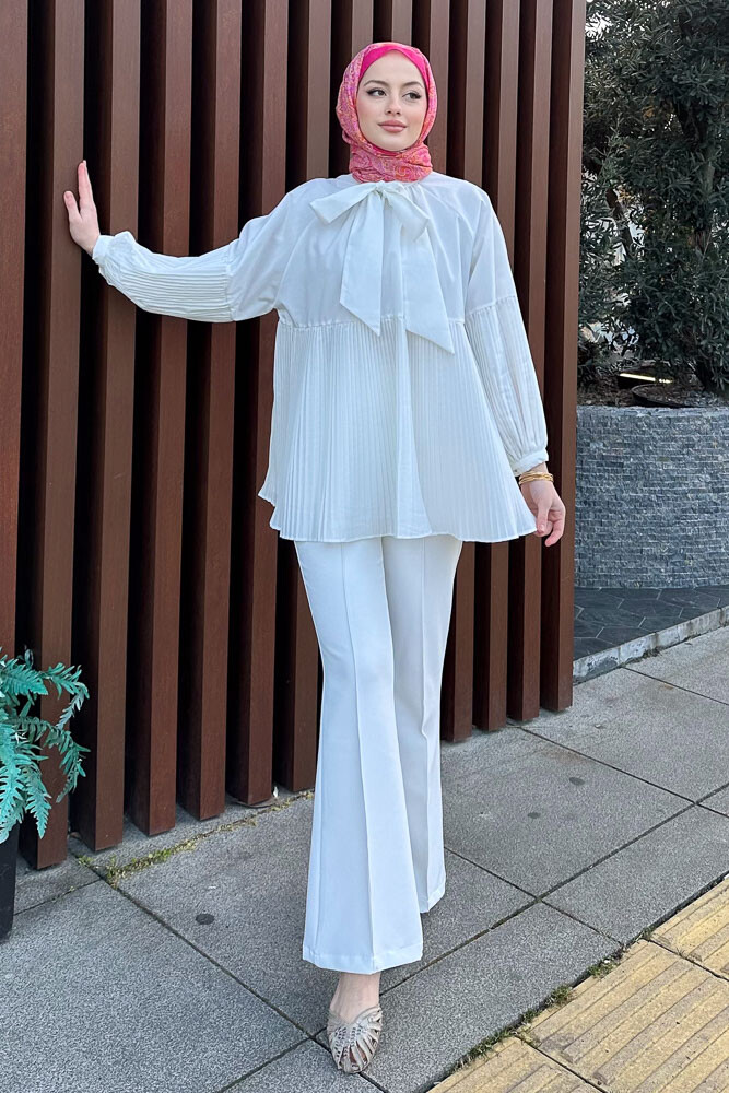 Missy Piliseli Gömlek - Ekru - HENZA (1)