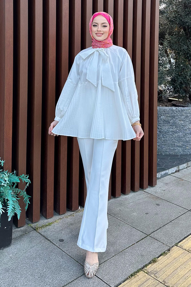 Missy Piliseli Gömlek - Ekru - HENZA (2)