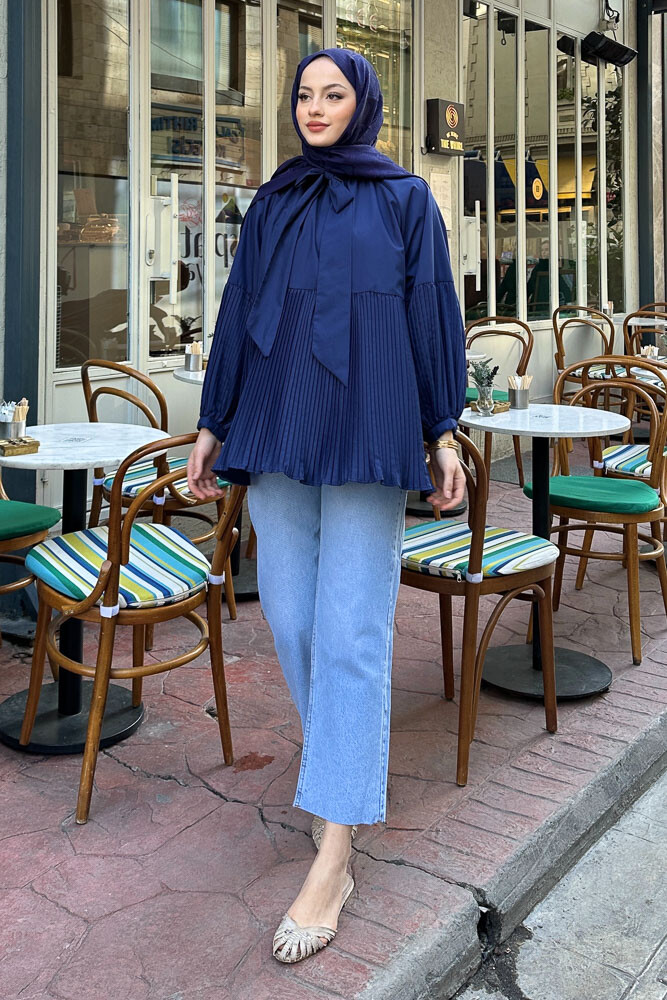 Missy Piliseli Gömlek - Lacivert - HENZA (2)