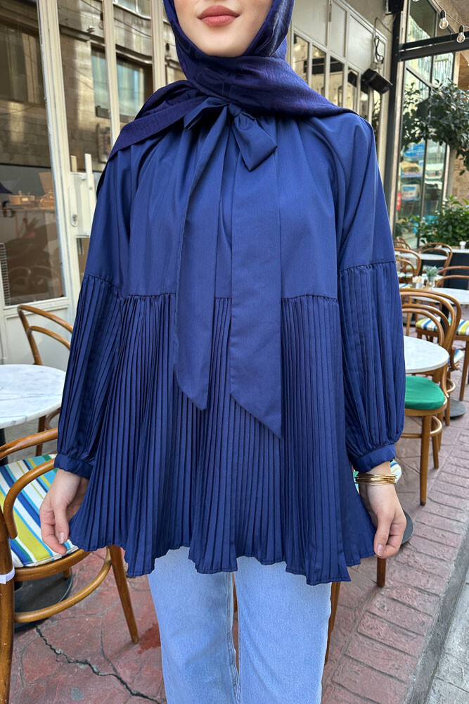 Missy Piliseli Gömlek - Lacivert - HENZA (4)