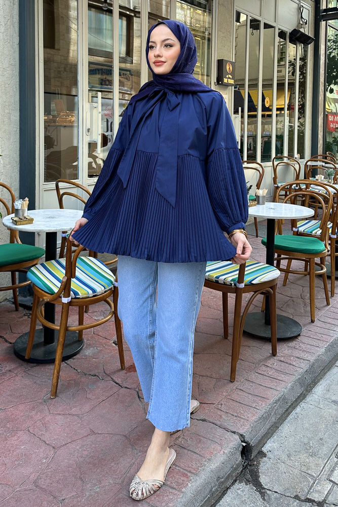 Missy Piliseli Gömlek - Lacivert - HENZA (5)