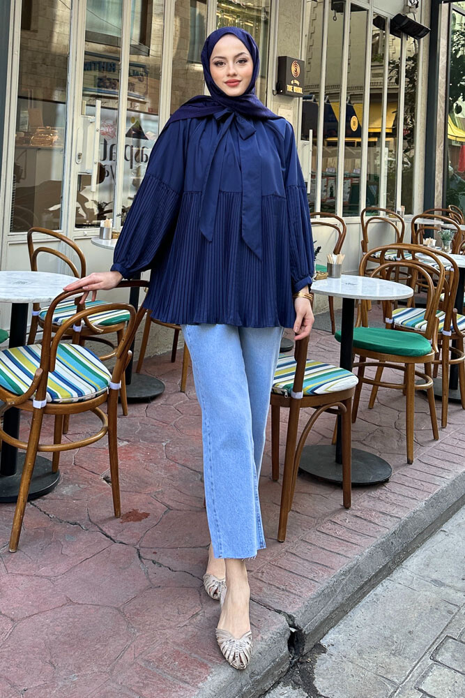 Missy Piliseli Gömlek - Lacivert - HENZA (1)