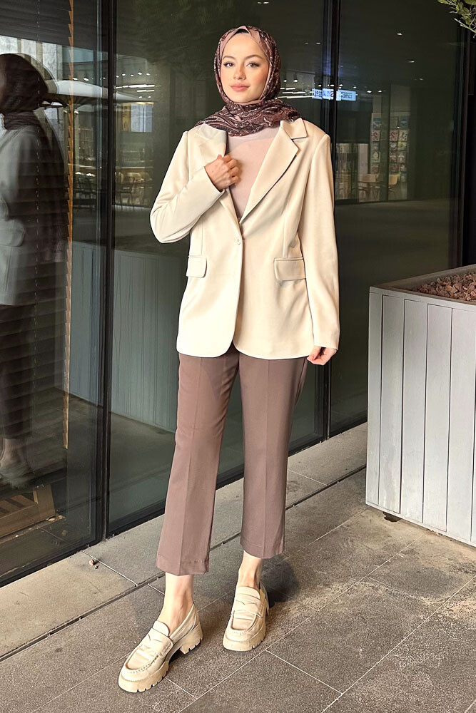 Modal Tek Düğmeli Ceket - Bej - İKOL (2)