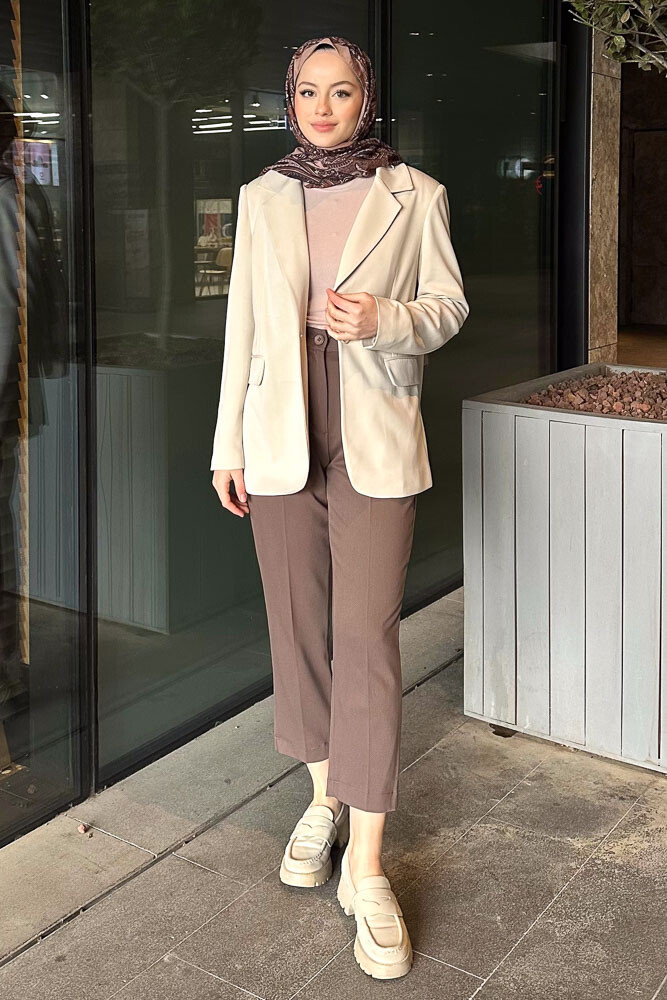 Modal Tek Düğmeli Ceket - Bej - İKOL (3)