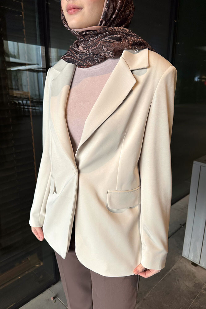 Modal Tek Düğmeli Ceket - Bej - İKOL (4)