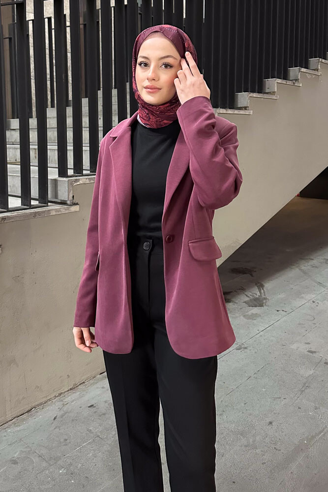 Modal Tek Düğmeli Ceket - Bordo - İKOL (5)