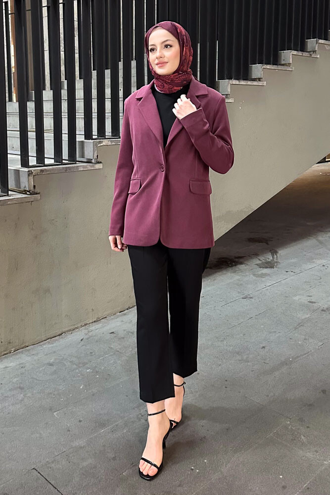 Modal Tek Düğmeli Ceket - Bordo - İKOL (2)