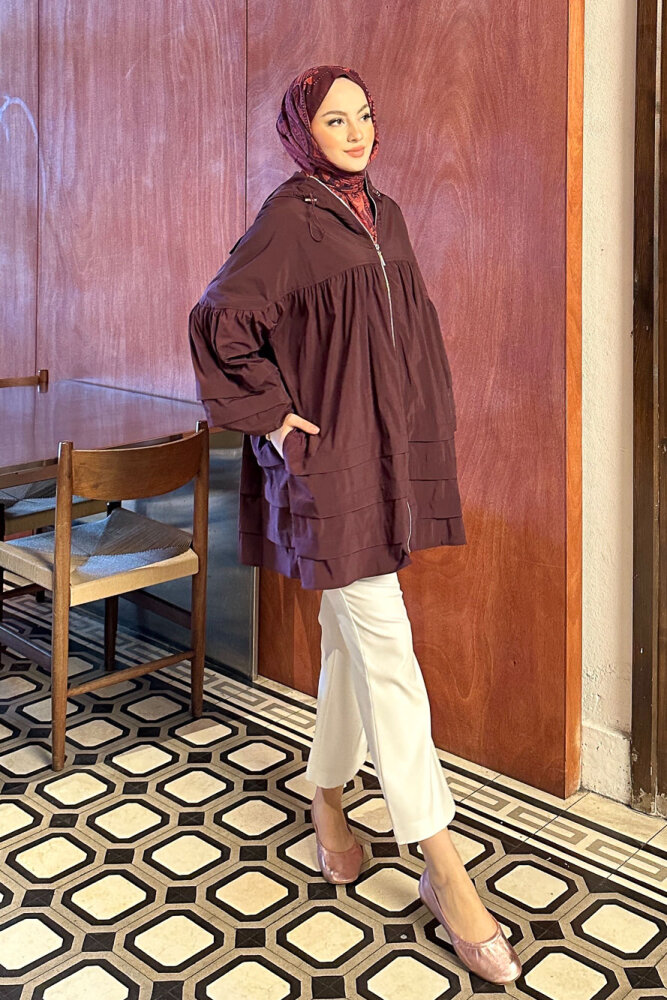 Moss Kapüşonlu Trençkot - Bordo - PUANE (4)