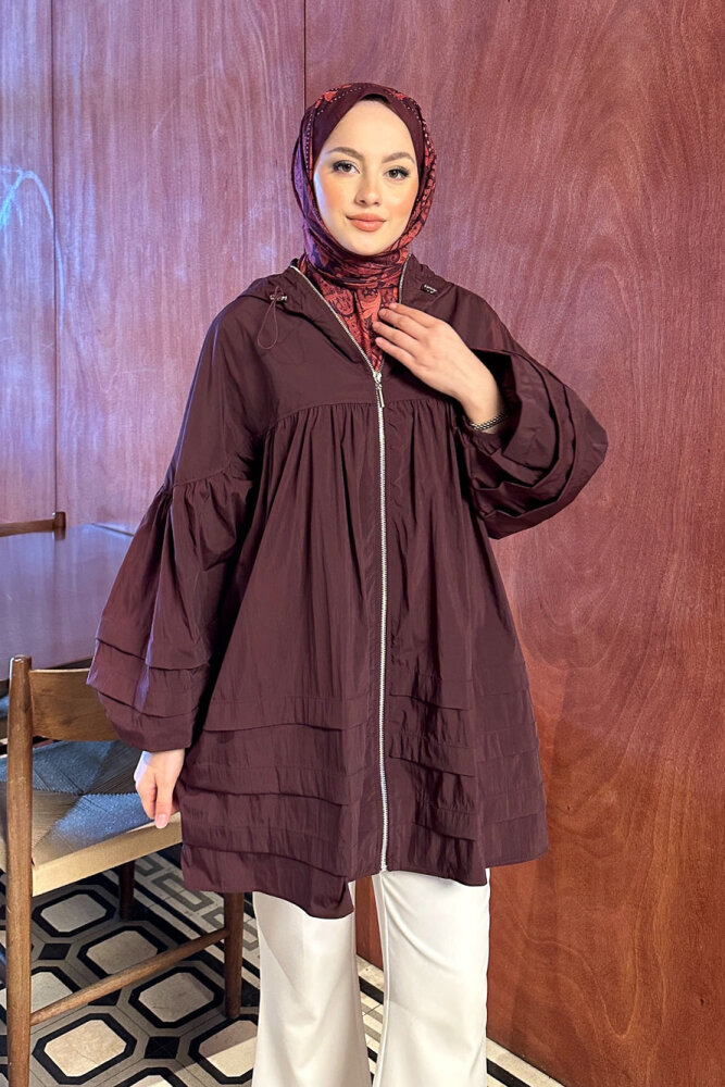 Moss Kapüşonlu Trençkot - Bordo - PUANE (5)