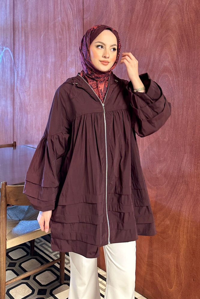 Moss Kapüşonlu Trençkot - Bordo - PUANE (1)