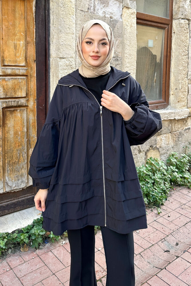 Moss Kapüşonlu Trençkot - Siyah - 5