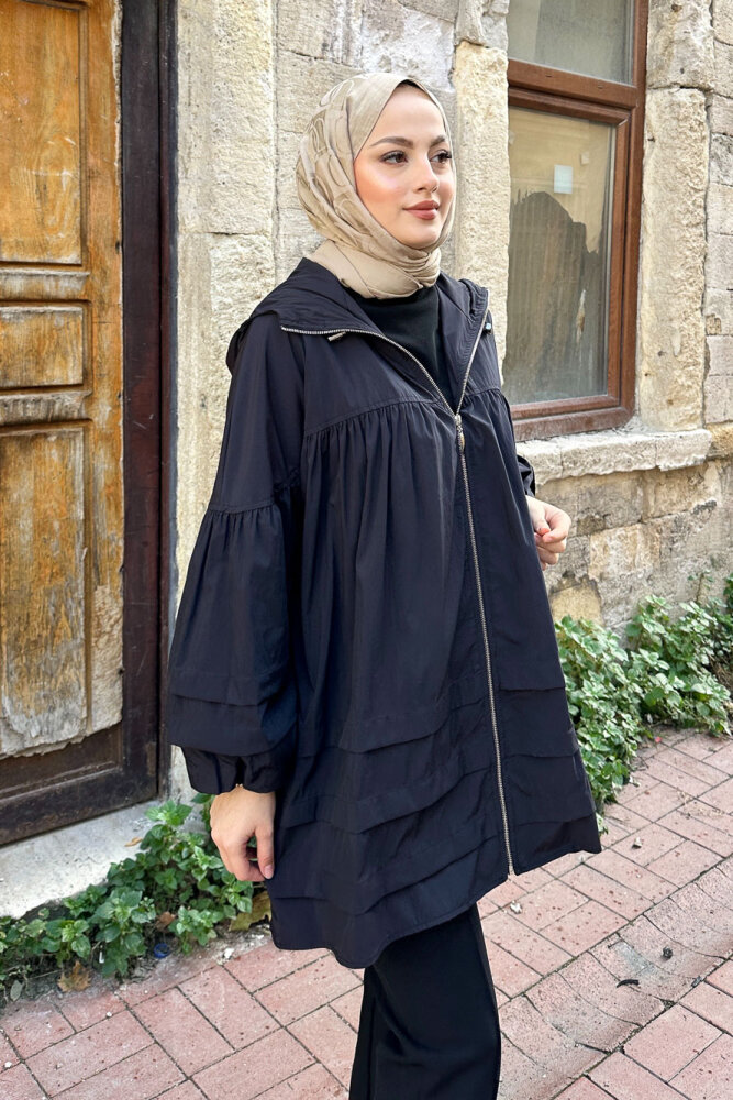 Moss Kapüşonlu Trençkot - Siyah - PUANE (5)