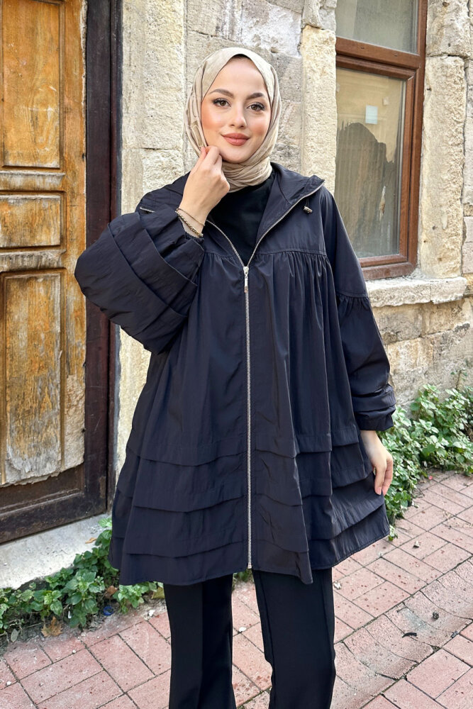 Moss Kapüşonlu Trençkot - Siyah - PUANE (1)