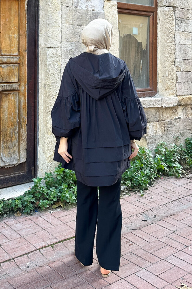 Moss Kapüşonlu Trençkot - Siyah - 7