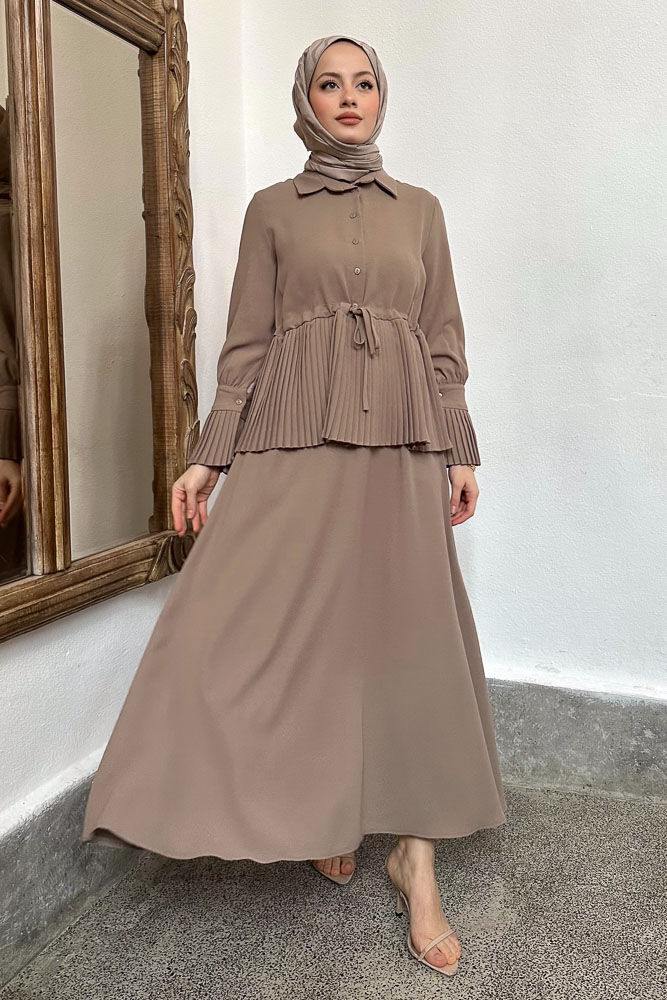 Moxie Piliseli Etek Takım - Vizon - LİNE (4)