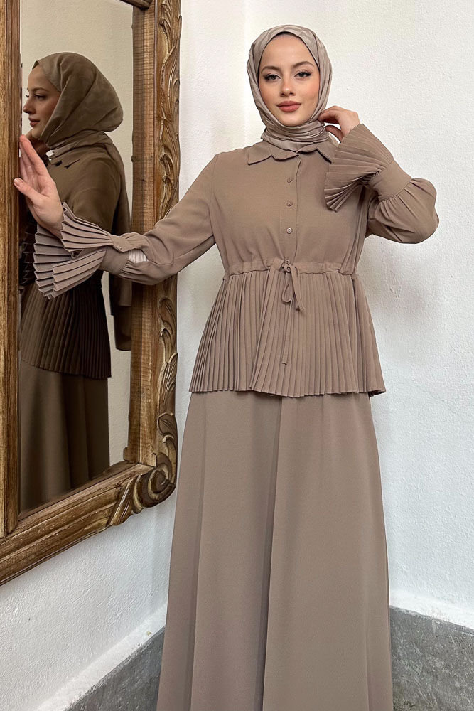 Moxie Piliseli Etek Takım - Vizon - LİNE (1)