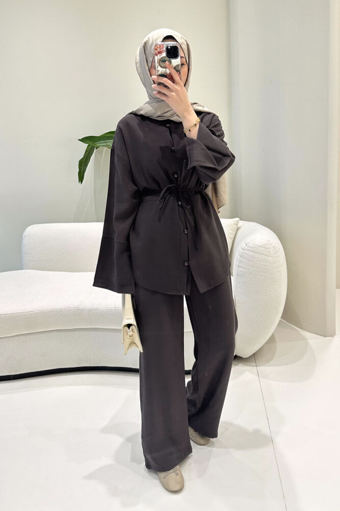 Muana Bağcıklı Takım - Kahverengi - 5