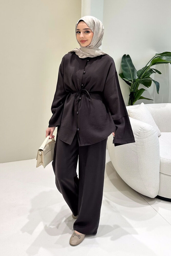 Muana Bağcıklı Takım - Kahverengi - 4