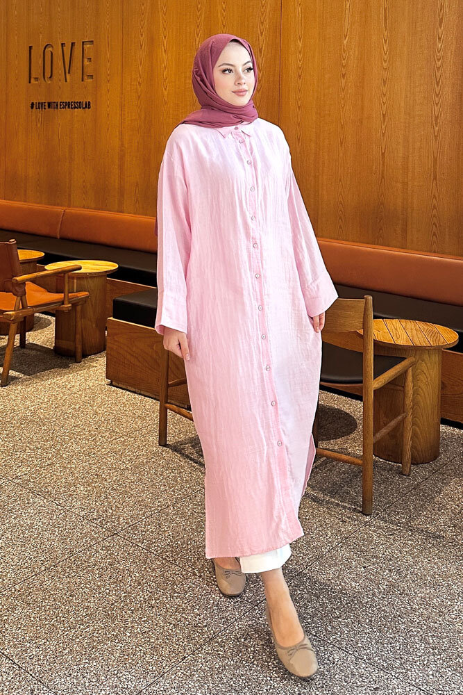 Müslin Uzun Gömlek - Pembe - 3